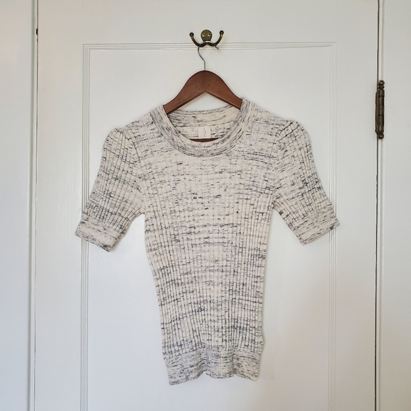 Joie Ribbed Knit Top - Size M – Cream / Grey Flecks - Picture 2 of 7